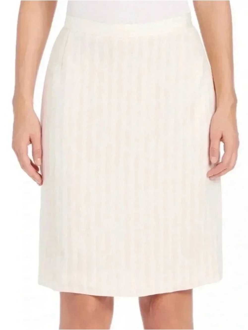 Akris Punto Linen Cream Pink Stripe Straight Pencil Skirt